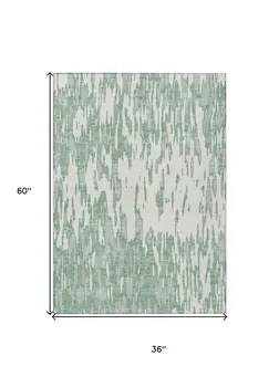 3' X 5' Sage And Ivory Abstract Washable Indoor Outdoor Area Rug