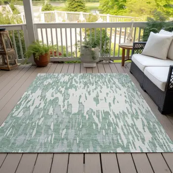 3' X 5' Sage And Ivory Abstract Washable Indoor Outdoor Area Rug