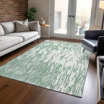 3' X 5' Sage And Ivory Abstract Washable Indoor Outdoor Area Rug