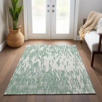 3' X 5' Sage And Ivory Abstract Washable Indoor Outdoor Area Rug