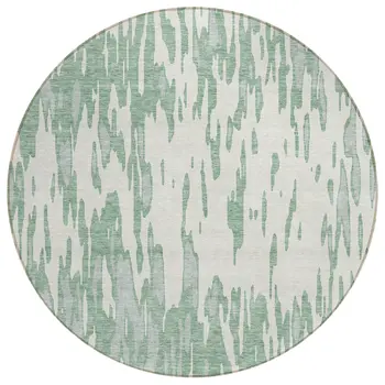 8' Sage And Ivory Round Abstract Washable Indoor Outdoor Area Rug