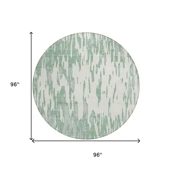 8' Sage And Ivory Round Abstract Washable Indoor Outdoor Area Rug