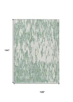 9' X 12' Sage And Ivory Abstract Washable Indoor Outdoor Area Rug