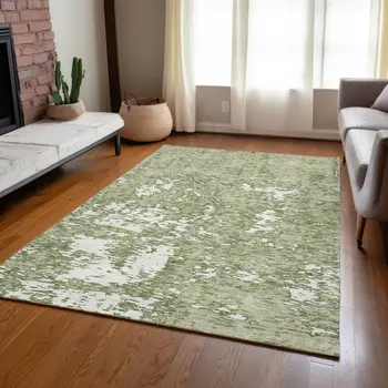 3' X 5' Sage And Ivory Abstract Washable Indoor Outdoor Area Rug