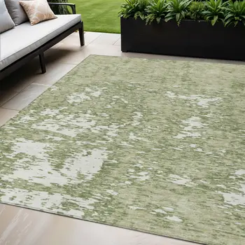 5' X 8' Sage And Ivory Abstract Washable Indoor Outdoor Area Rug