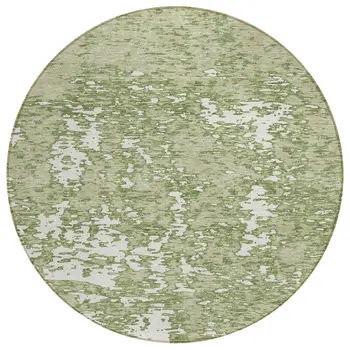 8' Sage And Ivory Round Abstract Washable Indoor Outdoor Area Rug