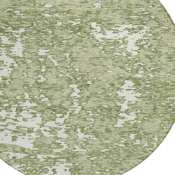 8' Sage And Ivory Round Abstract Washable Indoor Outdoor Area Rug