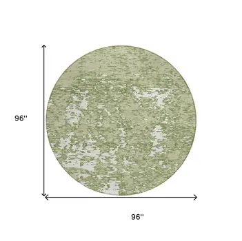 8' Sage And Ivory Round Abstract Washable Indoor Outdoor Area Rug