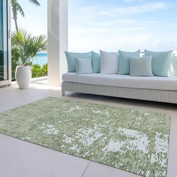 8' X 10' Sage And Ivory Abstract Washable Indoor Outdoor Area Rug