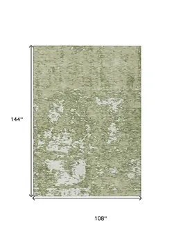 9' X 12' Sage And Ivory Abstract Washable Indoor Outdoor Area Rug