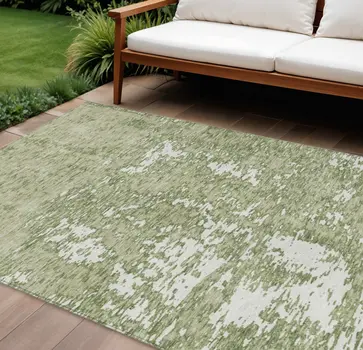 9' X 12' Sage And Ivory Abstract Washable Indoor Outdoor Area Rug