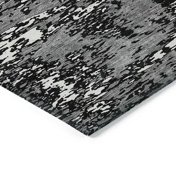 5' X 8' Black And Ivory Abstract Washable Indoor Outdoor Area Rug
