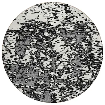 8' Black And Ivory Round Abstract Washable Indoor Outdoor Area Rug