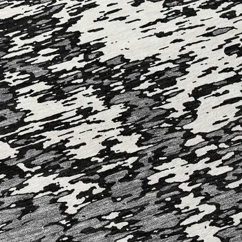 8' Black And Ivory Round Abstract Washable Indoor Outdoor Area Rug