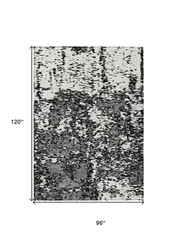 8' X 10' Black And Ivory Abstract Washable Indoor Outdoor Area Rug