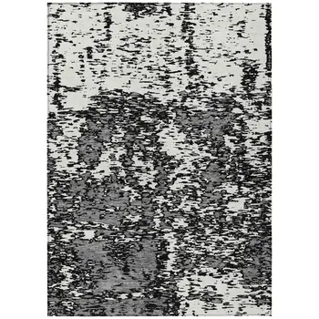 8' X 10' Black And Ivory Abstract Washable Indoor Outdoor Area Rug