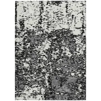 9' X 12' Black And Ivory Abstract Washable Indoor Outdoor Area Rug