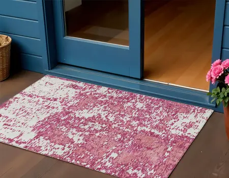 3' X 5' Blush And Ivory Abstract Washable Indoor Outdoor Area Rug