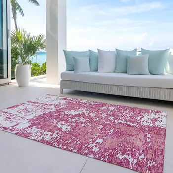 3' X 5' Blush And Ivory Abstract Washable Indoor Outdoor Area Rug