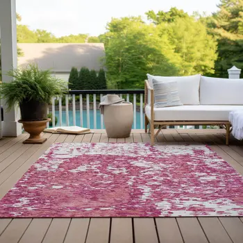 3' X 5' Blush And Ivory Abstract Washable Indoor Outdoor Area Rug