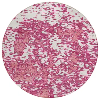 8' Blush And Ivory Round Abstract Washable Indoor Outdoor Area Rug