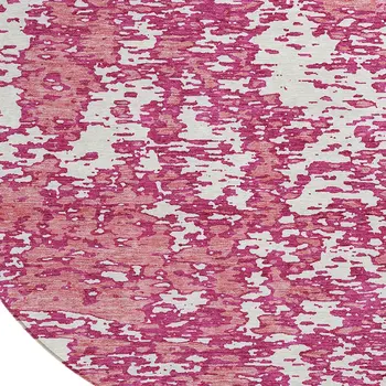 8' Blush And Ivory Round Abstract Washable Indoor Outdoor Area Rug