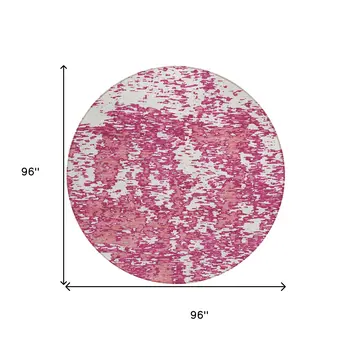 8' Blush And Ivory Round Abstract Washable Indoor Outdoor Area Rug