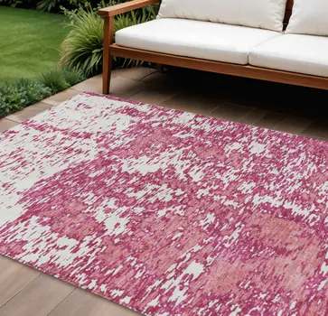 10' X 14' Blush And Ivory Abstract Washable Indoor Outdoor Area Rug