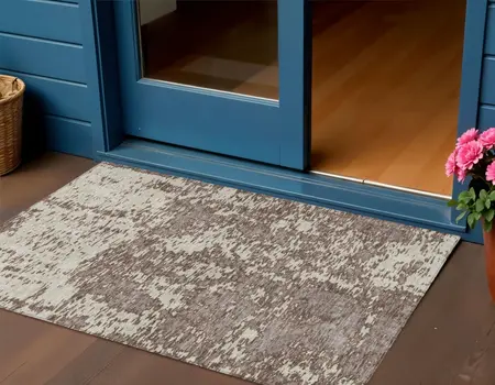 3' X 5' Brown And Ivory Abstract Washable Indoor Outdoor Area Rug