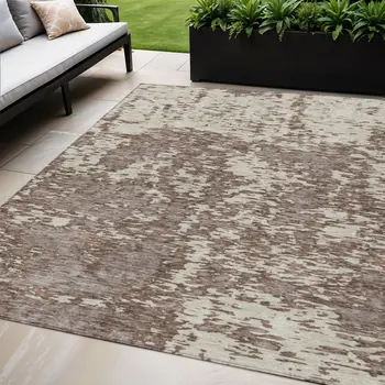 5' X 8' Brown And Ivory Abstract Washable Indoor Outdoor Area Rug