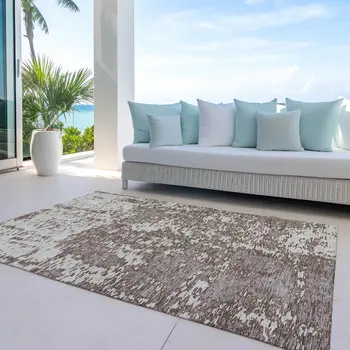 5' X 8' Brown And Ivory Abstract Washable Indoor Outdoor Area Rug