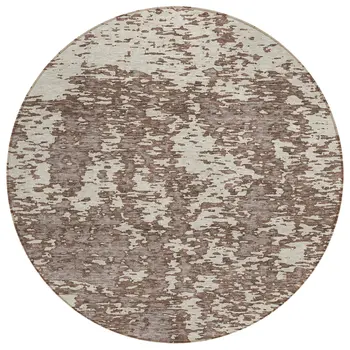 8' Brown And Ivory Round Abstract Washable Indoor Outdoor Area Rug
