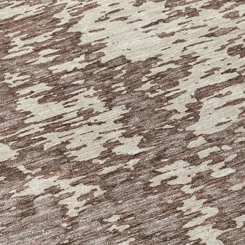 8' Brown And Ivory Round Abstract Washable Indoor Outdoor Area Rug
