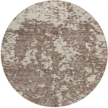 8' Brown And Ivory Round Abstract Washable Indoor Outdoor Area Rug