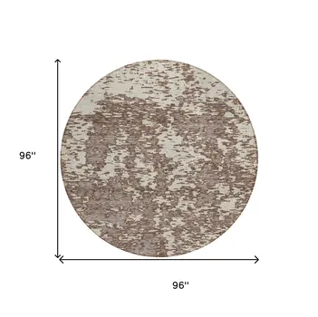 8' Brown And Ivory Round Abstract Washable Indoor Outdoor Area Rug