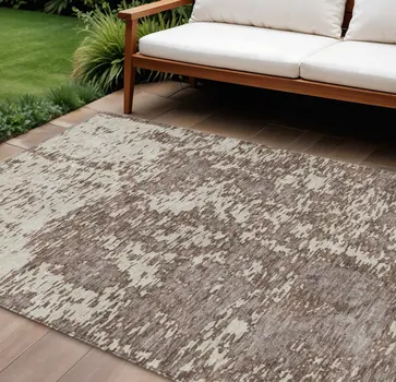 8' X 10' Brown And Ivory Abstract Washable Indoor Outdoor Area Rug