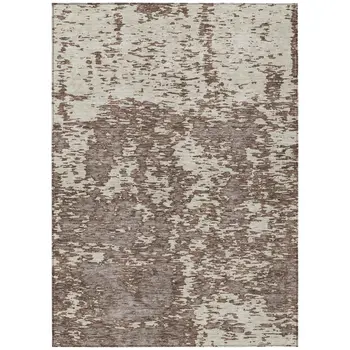 9' X 12' Brown And Ivory Abstract Washable Indoor Outdoor Area Rug