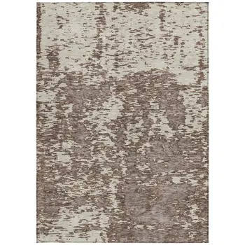 10' X 14' Brown And Ivory Abstract Washable Indoor Outdoor Area Rug