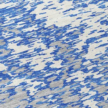 8' Blue And Ivory Round Abstract Washable Indoor Outdoor Area Rug