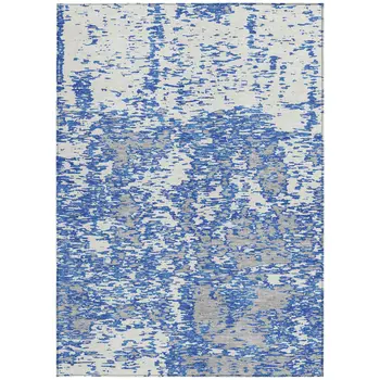 8' X 10' Blue And Ivory Abstract Washable Indoor Outdoor Area Rug