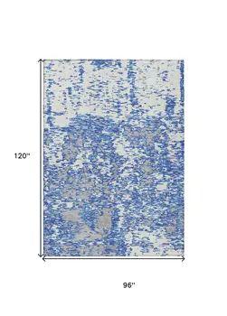8' X 10' Blue And Ivory Abstract Washable Indoor Outdoor Area Rug