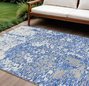 8' X 10' Blue And Ivory Abstract Washable Indoor Outdoor Area Rug
