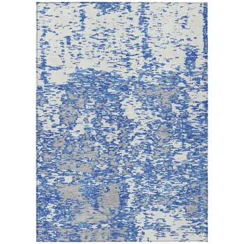 10' X 14' Blue And Ivory Abstract Washable Indoor Outdoor Area Rug