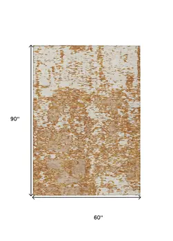5' X 8' Copper And Ivory Abstract Washable Indoor Outdoor Area Rug