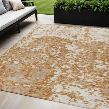 5' X 8' Copper And Ivory Abstract Washable Indoor Outdoor Area Rug
