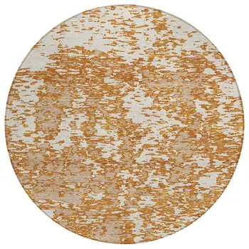 8' Copper And Ivory Round Abstract Washable Indoor Outdoor Area Rug