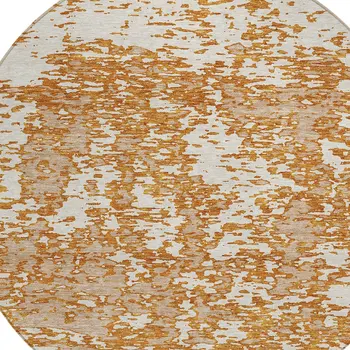 8' Copper And Ivory Round Abstract Washable Indoor Outdoor Area Rug