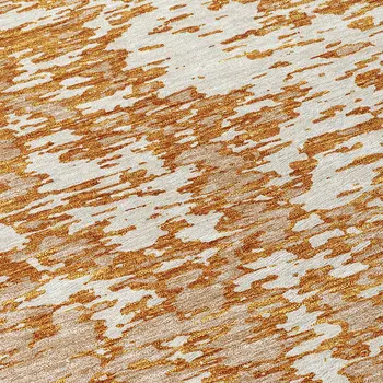 8' Copper And Ivory Round Abstract Washable Indoor Outdoor Area Rug