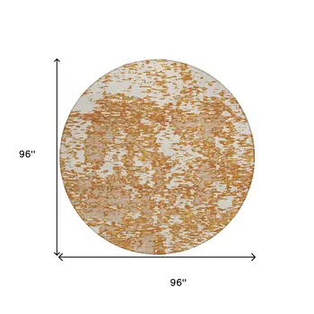 8' Copper And Ivory Round Abstract Washable Indoor Outdoor Area Rug