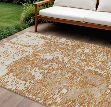 10' X 14' Copper And Ivory Abstract Washable Indoor Outdoor Area Rug